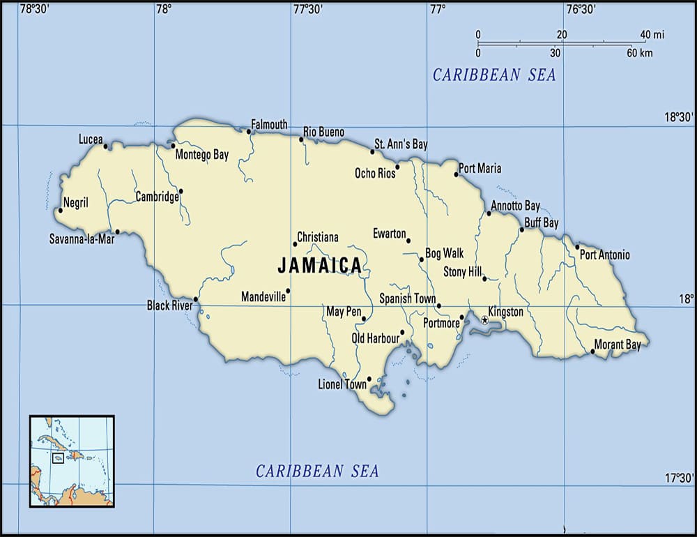 Printable Jamaica Map In The World