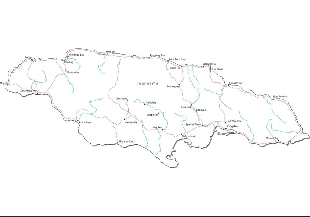 Printable Jamaica Topographic Map