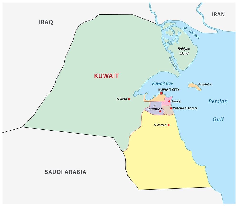 Printable Kuwait Governorates Map