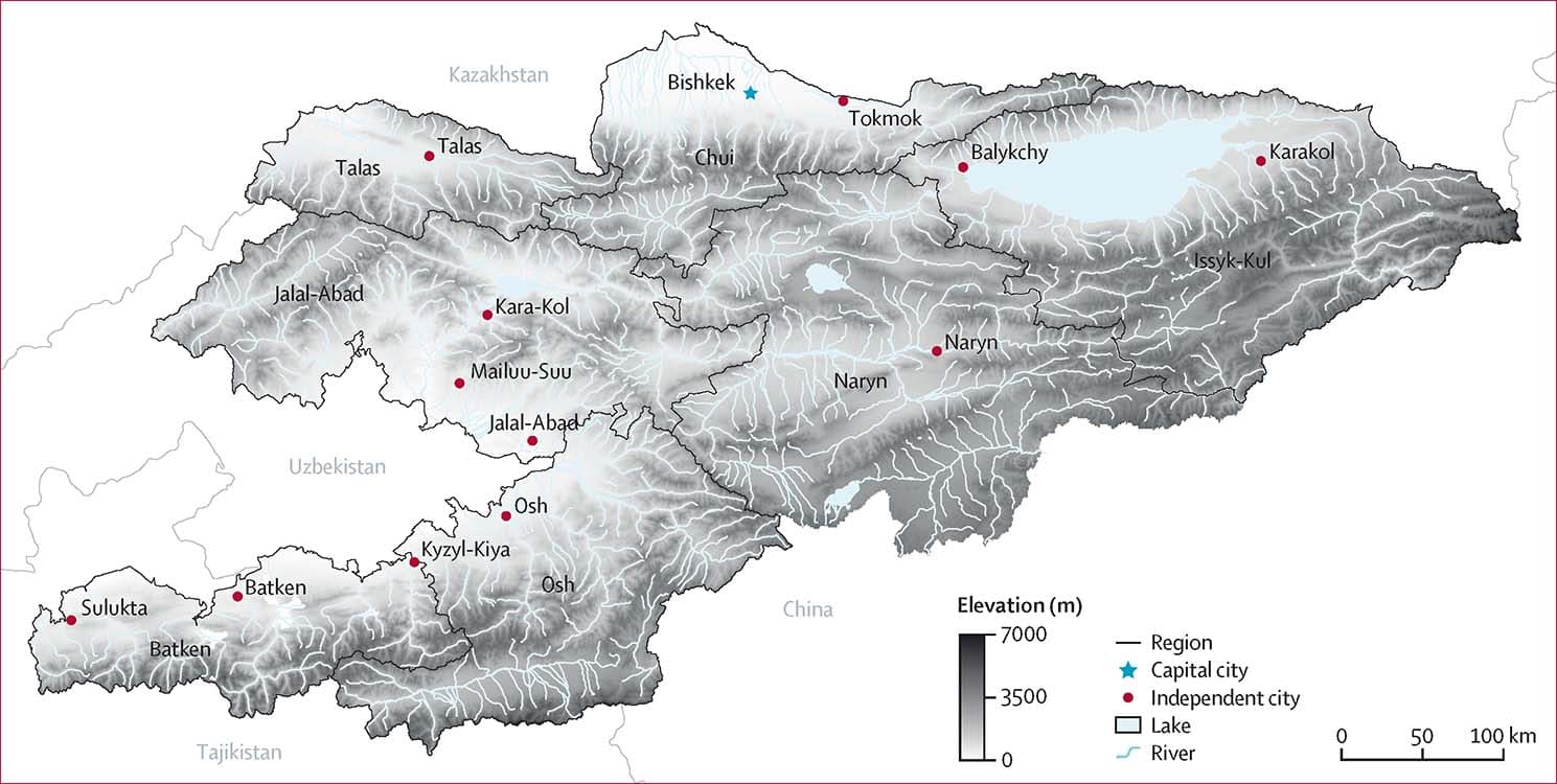 Printable Kyrgyzstan Topographic Map