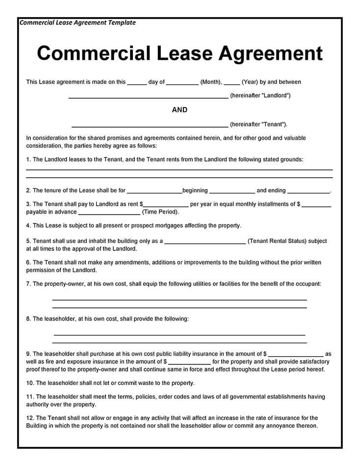 Printable Lease Agreement Commercial