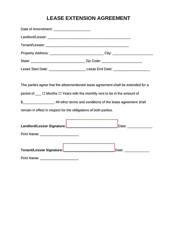 Printable Lease Agreement Extension