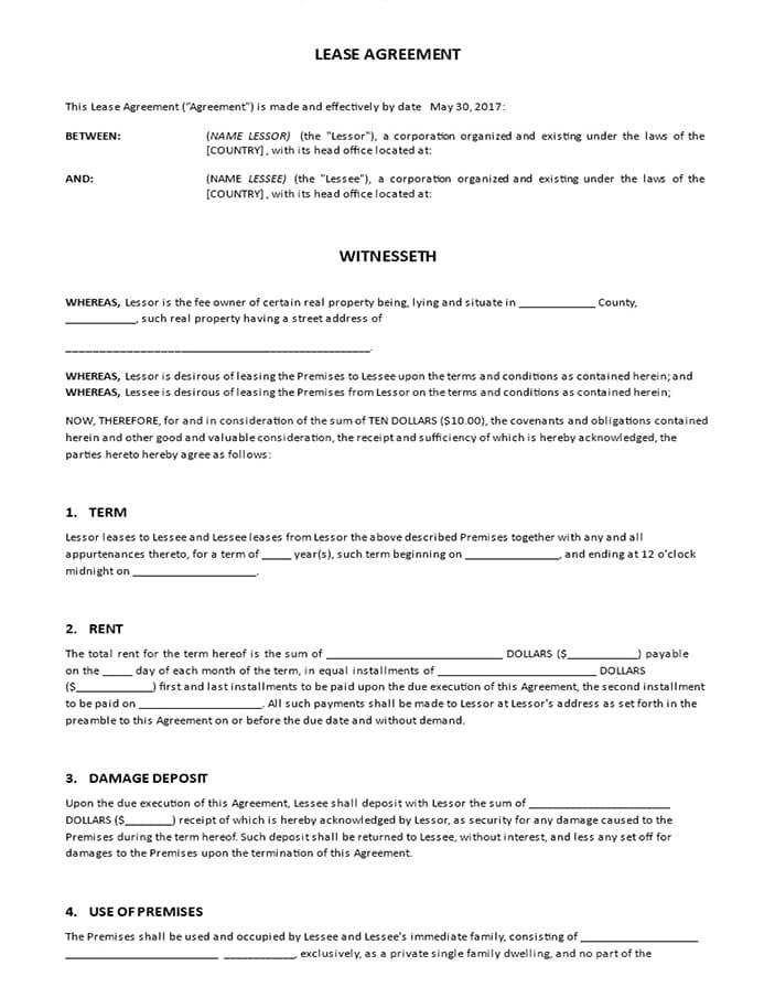 Printable Lease Agreement Real Estate