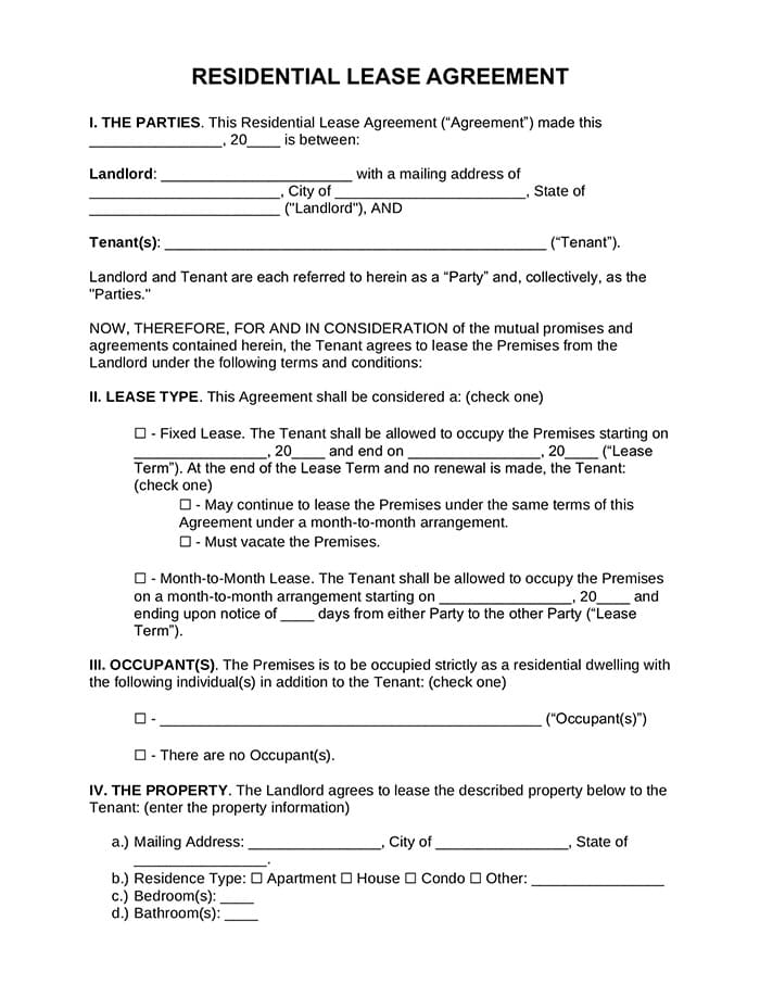Printable Lease Agreement Residential