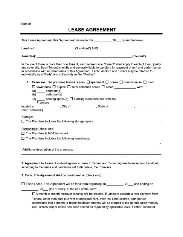 Printable Lease Agreement