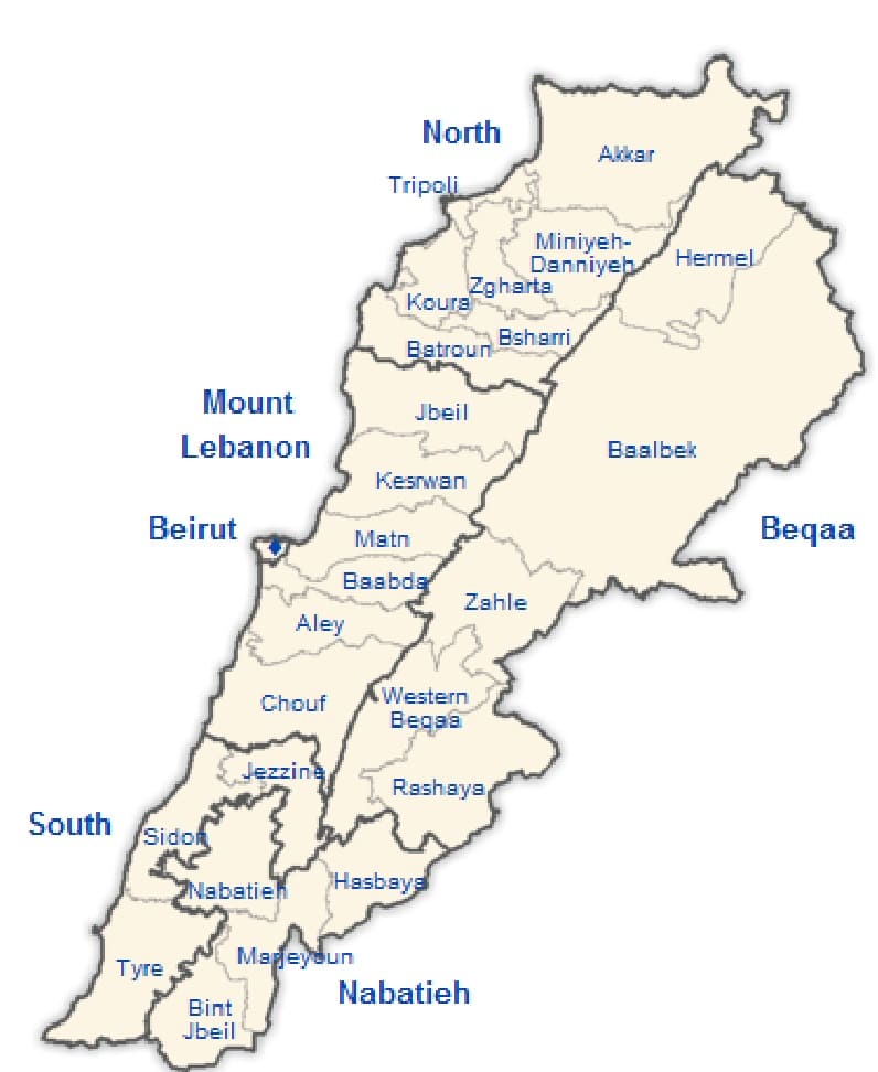 Printable Lebanon Geographical Map