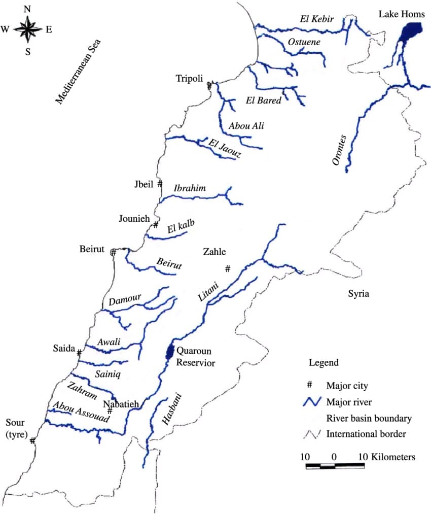 Printable Lebanon Rivers Map