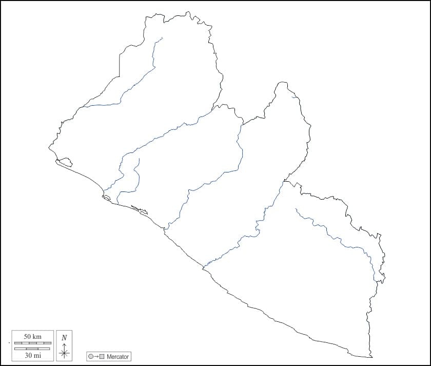 Printable Liberia Map Outline