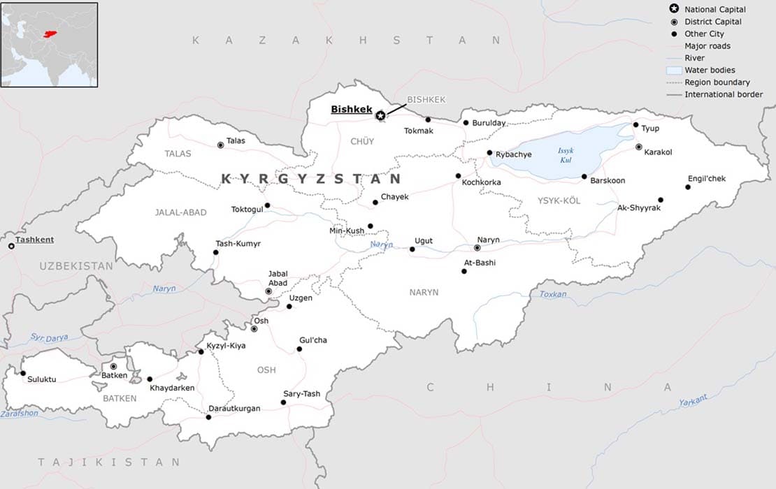 Printable Map Kyrgyzstan Surrounding Countries