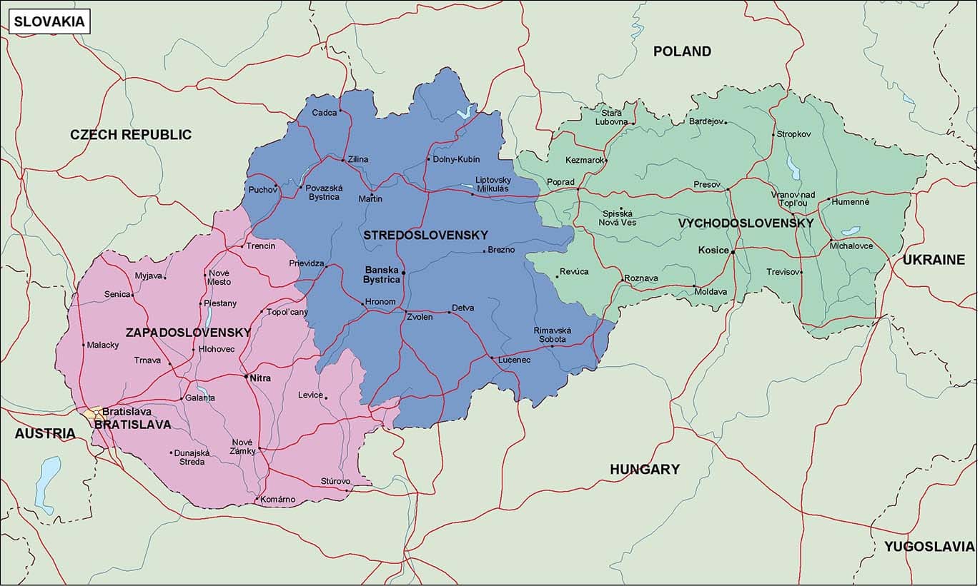 Printable Map Of Slovakia With Cities