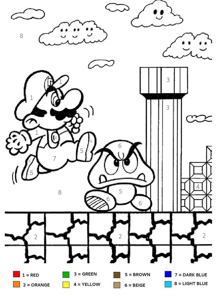 Printable Mario Jumping Paint by Number