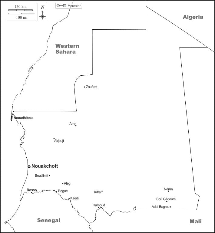 Printable Mauritania Capital Map