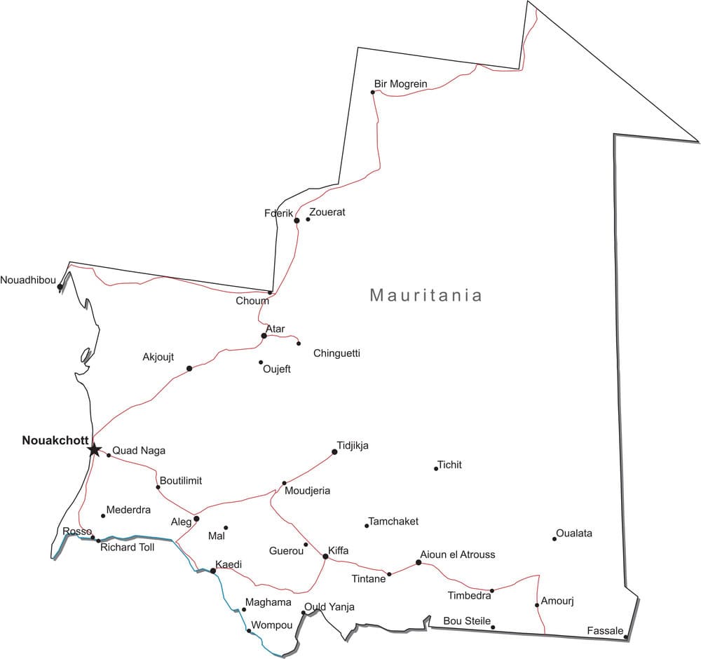 Printable Mauritania Physical Map