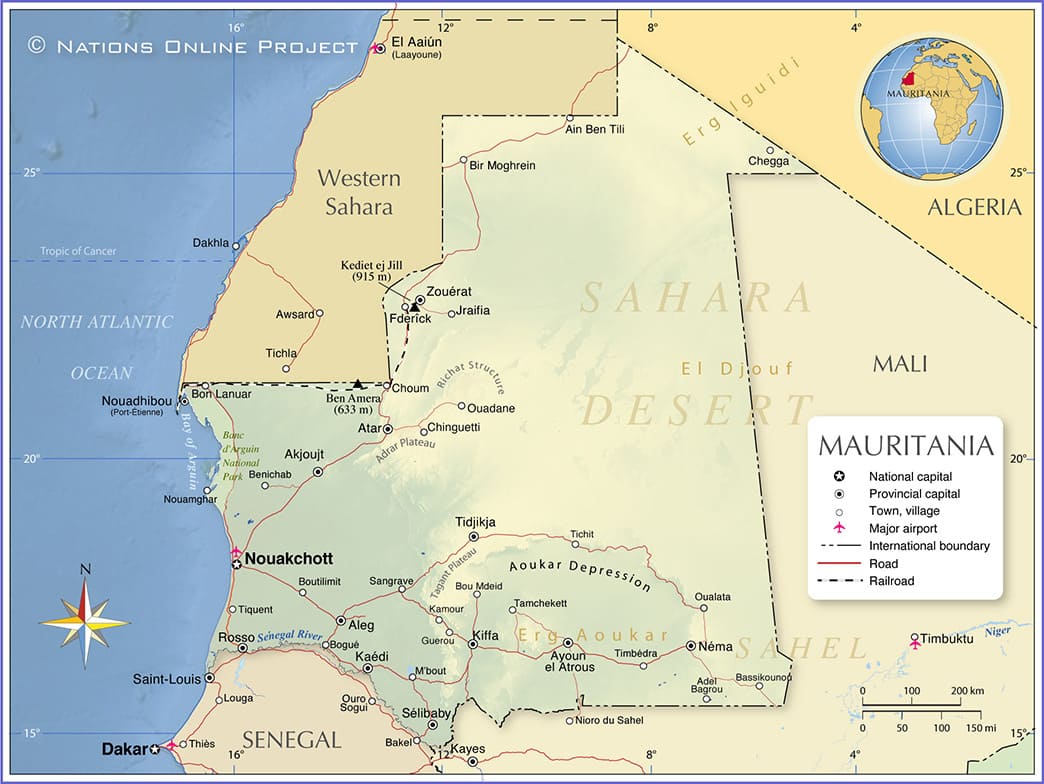 Printable Mauritania Political Map