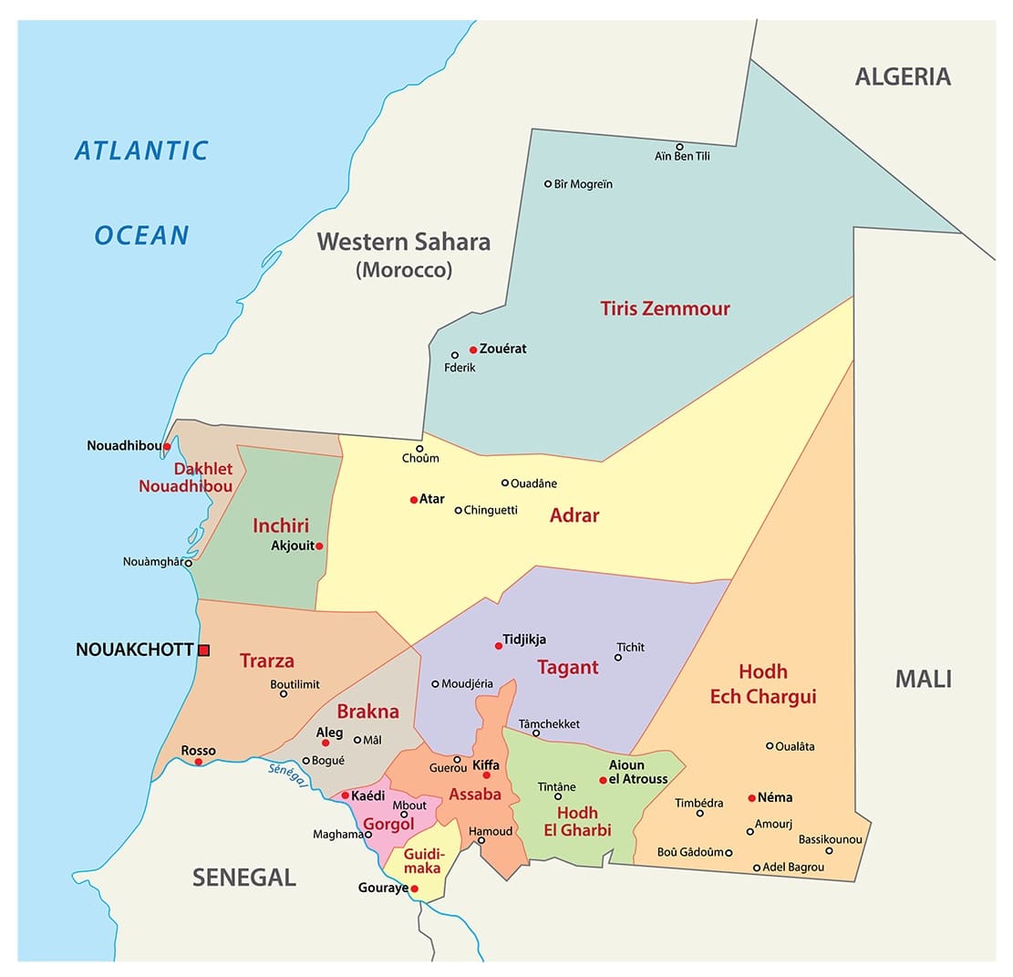 Printable Mauritania Regions Map