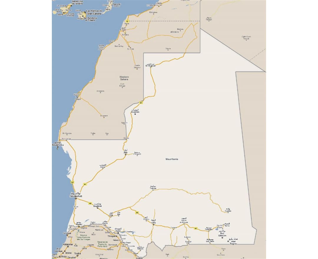 Printable Mauritania Road Map