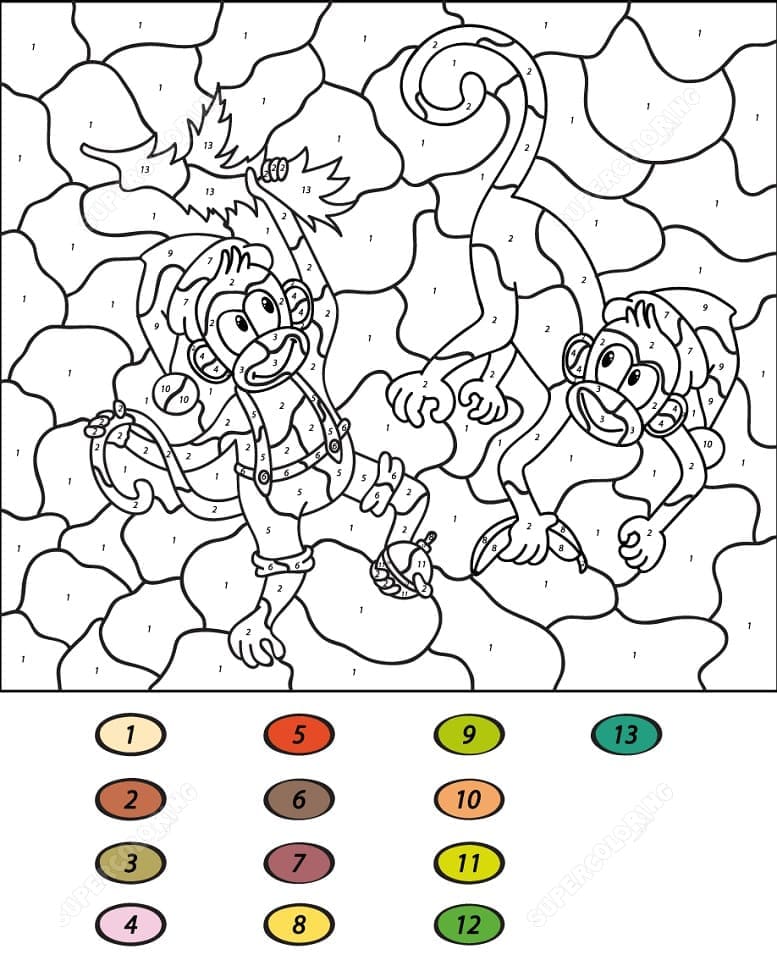 Printable Monkeys Paint by Number