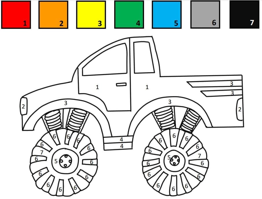 Printable Monster Truck Paint by Number