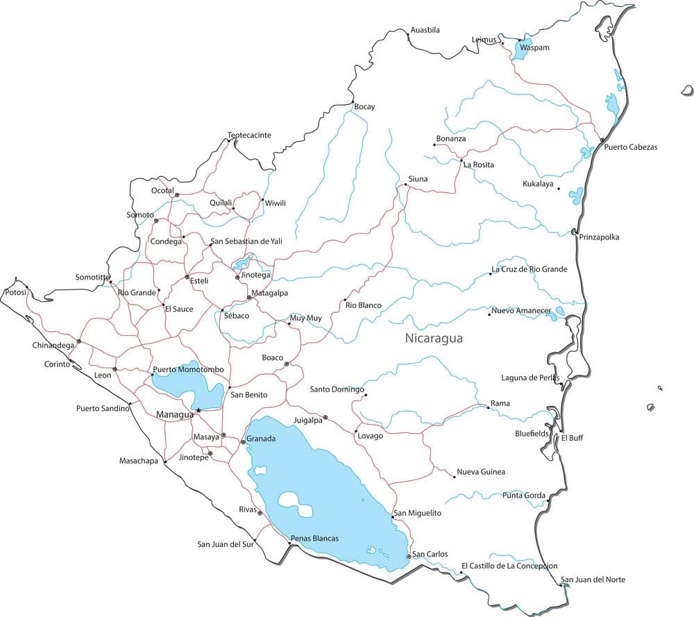 Printable Nicaragua Map With Cities