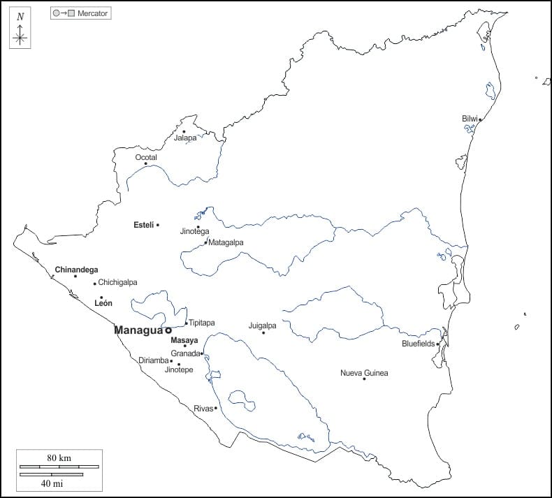 Printable Nicaragua Political Map