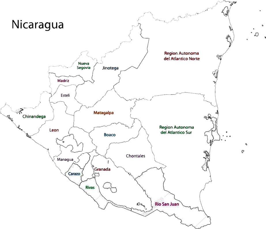 Printable Nicaragua Provinces Map