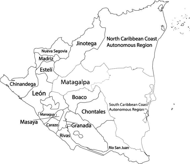 Printable Nicaragua Regions Map