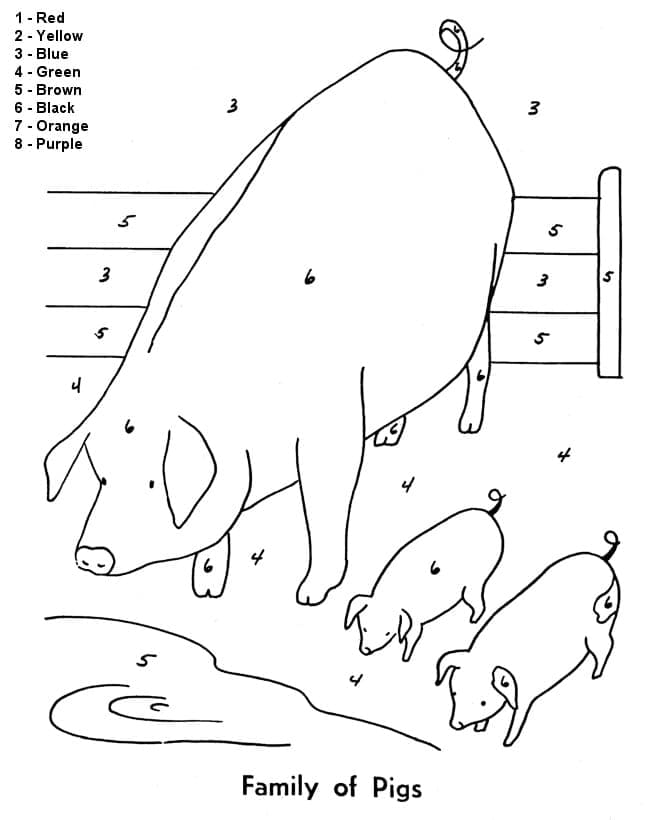 Printable Pigs Family Paint by Number