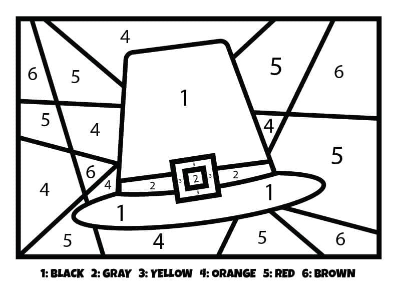 Printable Pilgrim Hat Thanksgiving Paint by Number