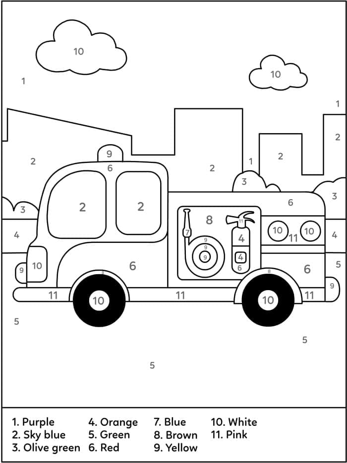 Printable Printable Fire Truck Paint by Number