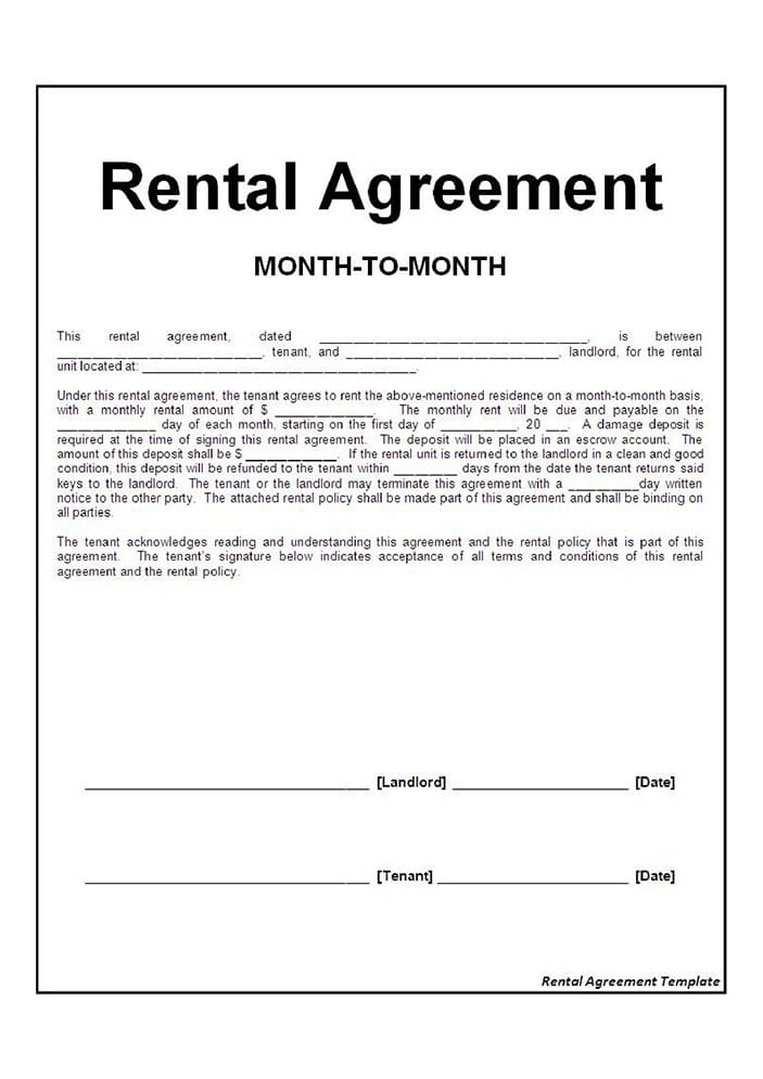 Printable Rental Agreement Month To Month