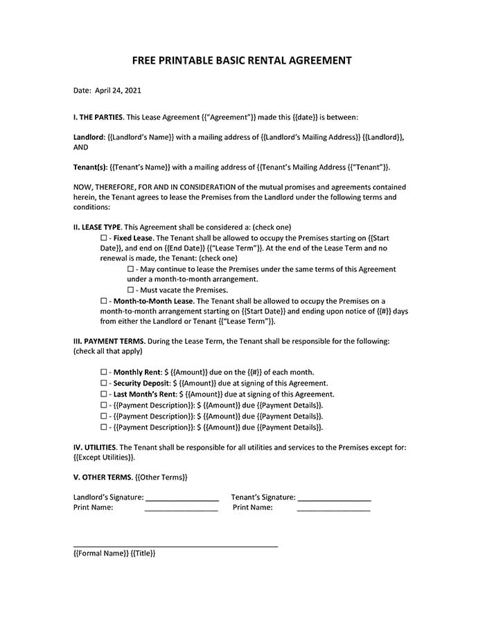 Printable Rental Agreement Online