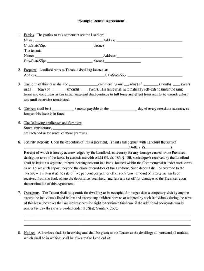 Printable Rental Agreement Sample