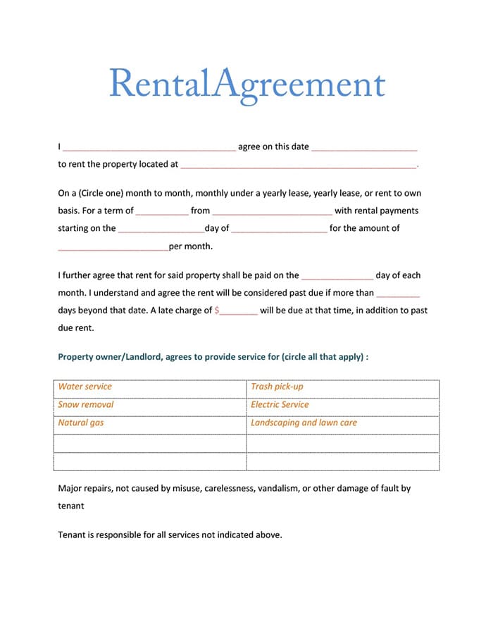 Printable Rental Agreement Simple