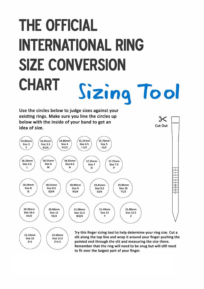 Printable Ring Size Chart Conversion
