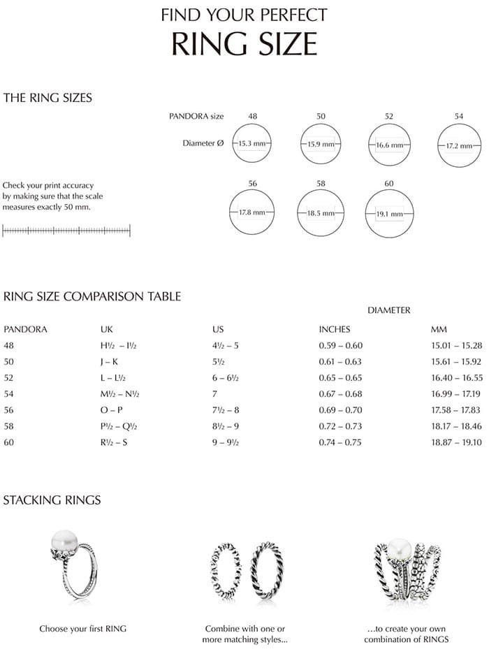 Printable Ring Size Chart Pandora