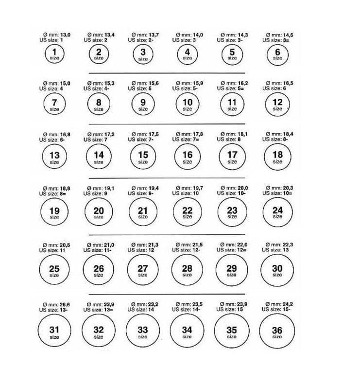 Printable Ring Size Chart US