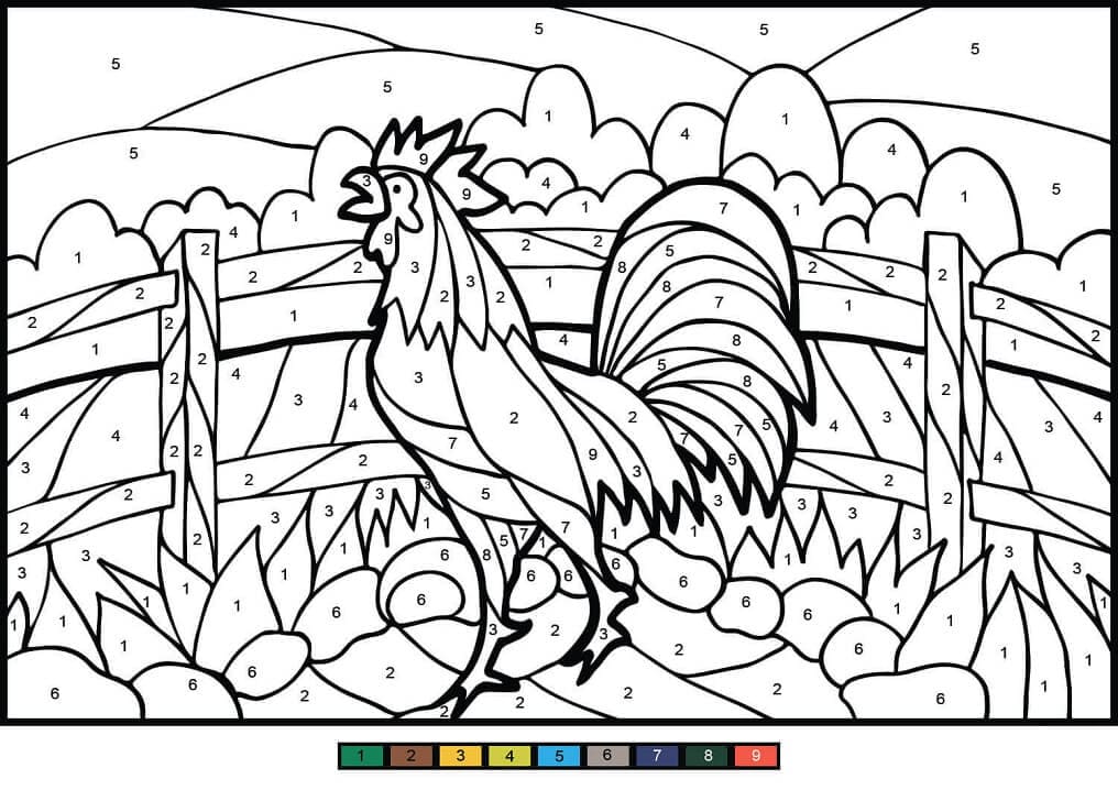Printable Rooster Paint by Number