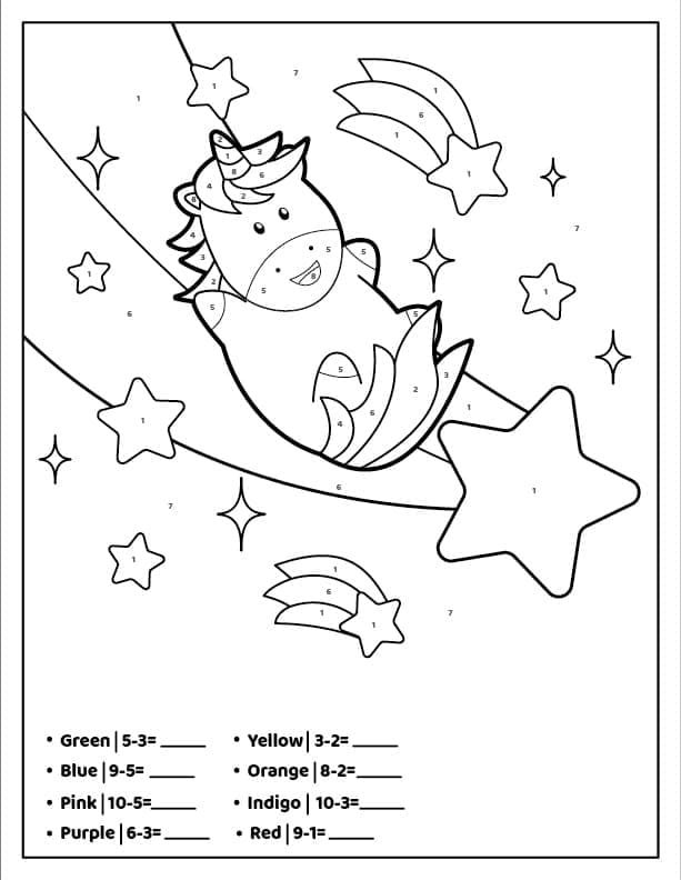 Printable Shooting Star Unicorn Paint By Number