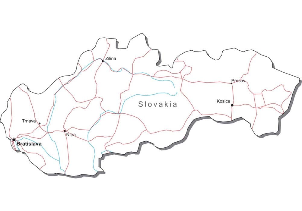 Printable Slovakia Districts Map