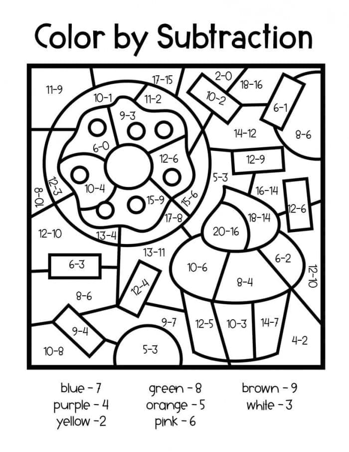 Printable Subtraction Paint By Number Worksheet