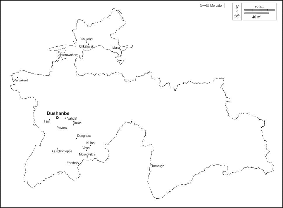 Printable Tajikistan Map Location