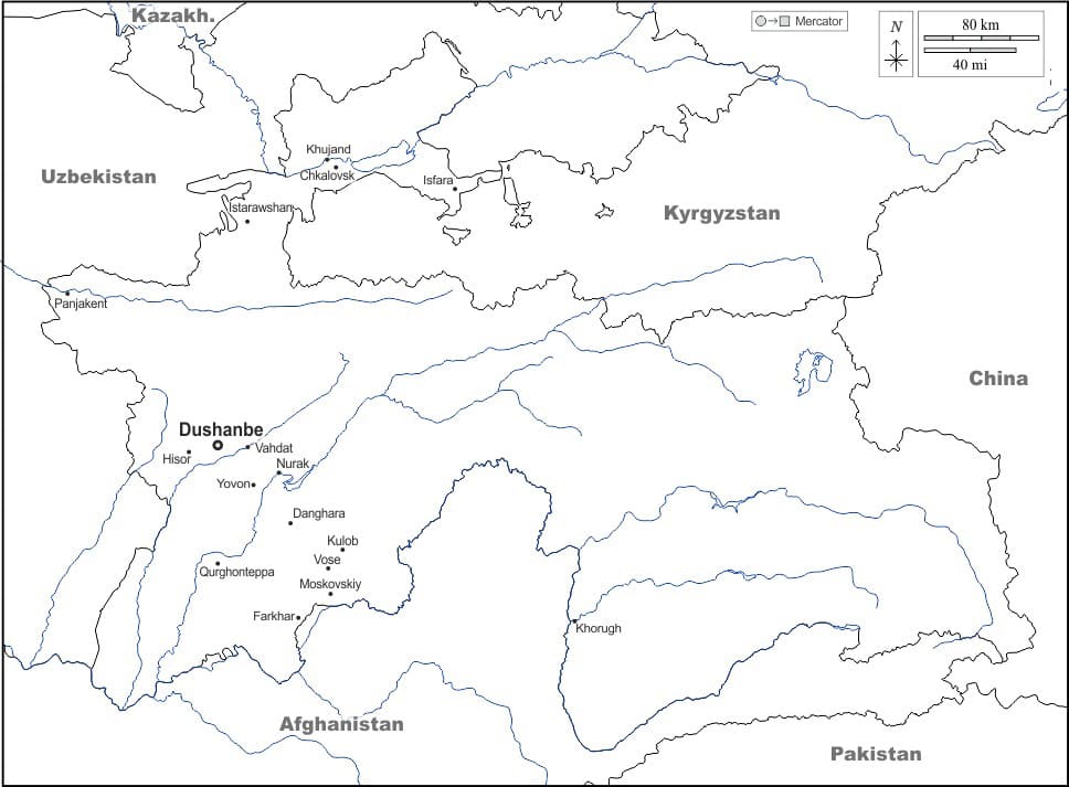 Printable Tajikistan Map Outline