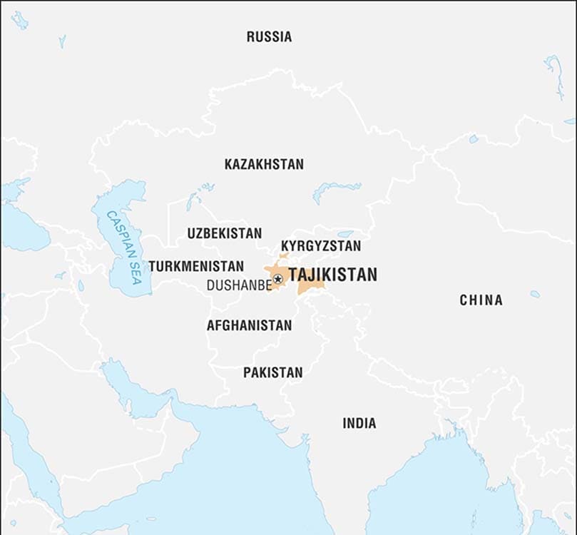 Printable Tajikistan On World Map