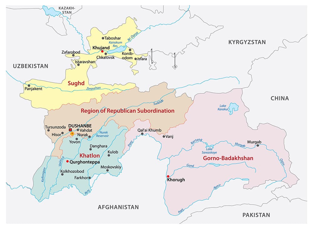 Printable Tajikistan Physical Map