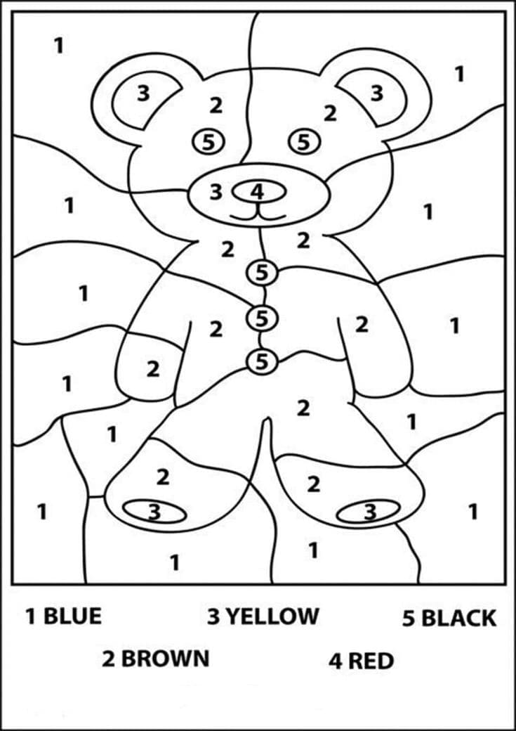 Printable Teddy Bear for Kindergarten Paint by Number