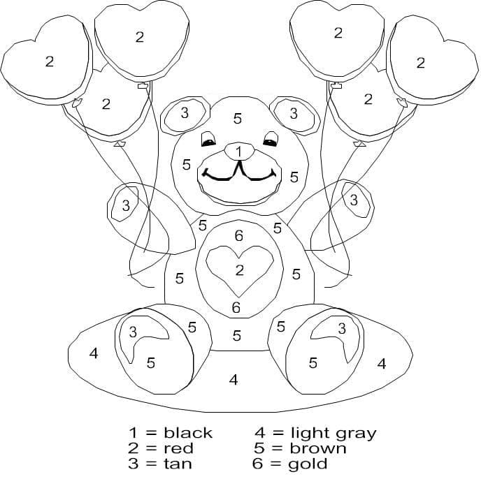 Printable Teddy Bear for Valentine Paint by Number