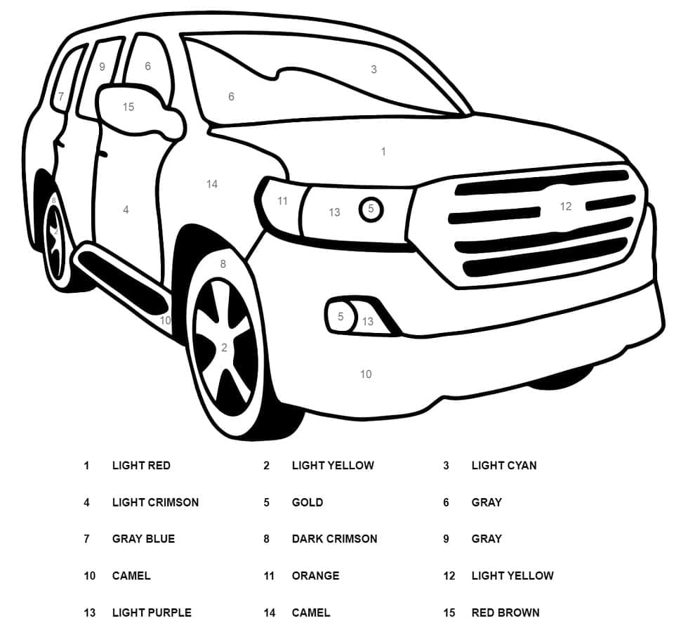 Printable Toyota Car Paint by Number