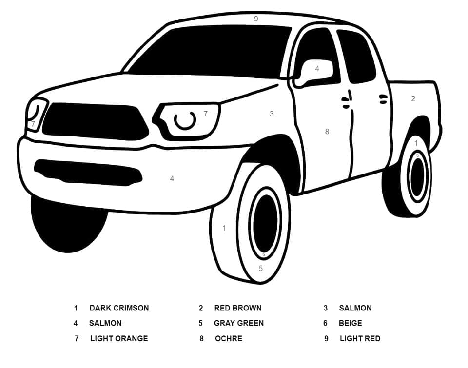 Printable Toyota Pickup Truck Paint by Number