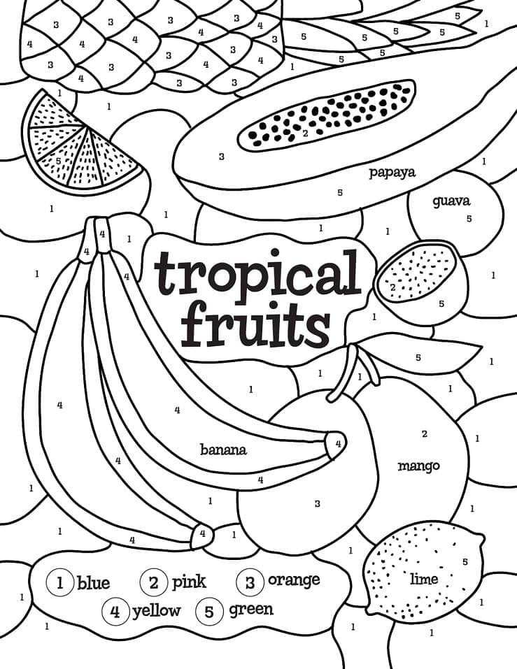 Printable Tropical Fruits Paint by Number