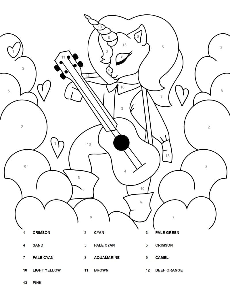 Printable Unicorn Playing Guitar Paint By Number